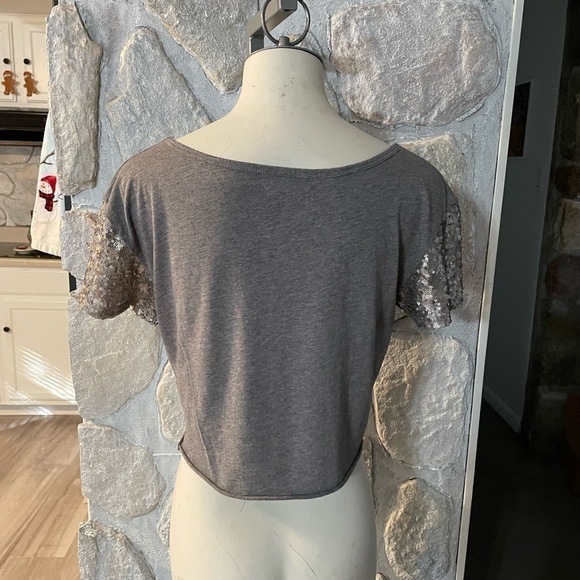 Hollister California Gray “Rockin & Rolling” Short Sleeve Sequin Crop Top- Small - Picture 2 of 8